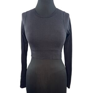 Lululemon Gray Ebb to Street Built in Bra Crop Top Ribbed Crew Long Sleeve Sz 4